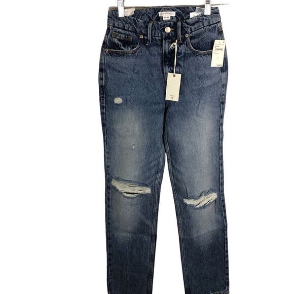 Good American 00 Good 90’s Icon Straight Leg High Rose Distressed Knee Jeans in - Picture 3 of 10